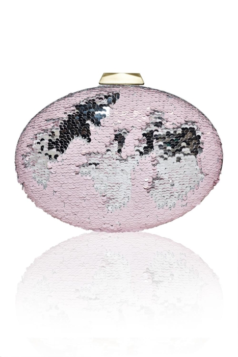 Клатч овал  (16/22) розово - серебристый, пайетки