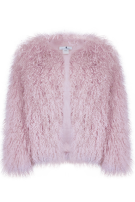 Шуба (полушубок) "Лорель" пудровая (нежно-розовая), мех лама (натуральный) 62 см