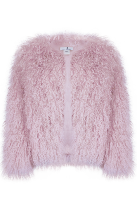 Шуба (полушубок) "Лорель" пудровая (нежно-розовая), мех лама (натуральный) 62 см