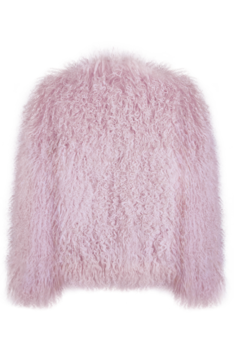 Шуба (полушубок) "Лорель" пудровая (нежно-розовая), мех лама (натуральный) 62 см