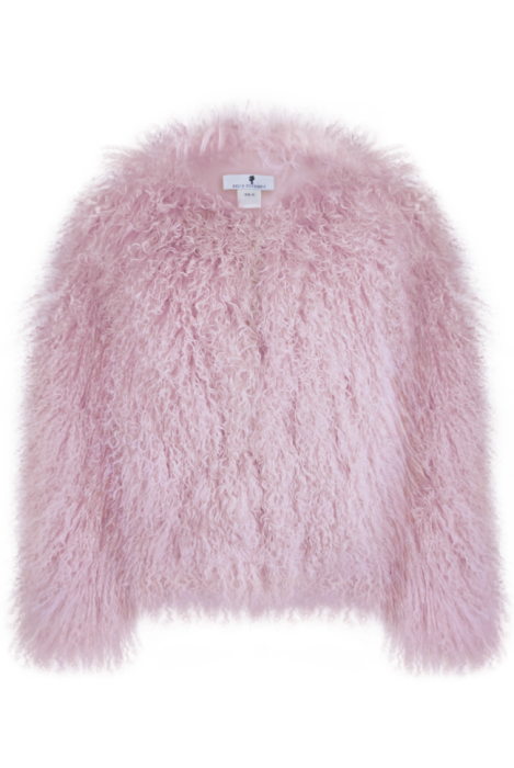 Шуба (полушубок) "Лорель" пудровая (нежно-розовая), мех лама (натуральный) 62 см