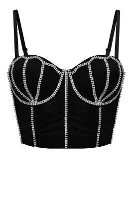 Топ - корсет "Бенита" черный, декорирован лентой из страз