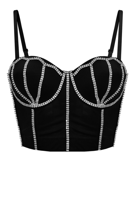 Топ - корсет "Бенита" черный, декорирован лентой из страз
