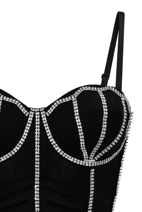 Топ - корсет "Бенита" черный, декорирован лентой из страз