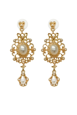 Серьги "Винтаж" золотистые, декорированные жемчугом 