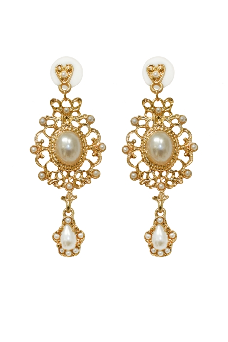 Серьги "Винтаж" золотистые, декорированные жемчугом 