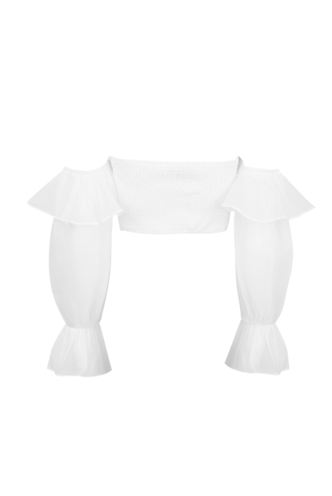 Блуза - топ - корсет белый, рукава фонарики шифон, с воланами, пуговицы 