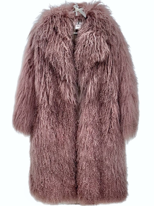 Шуба "Николет" темно-розовая, мех лама (натуральный), миди 110 см