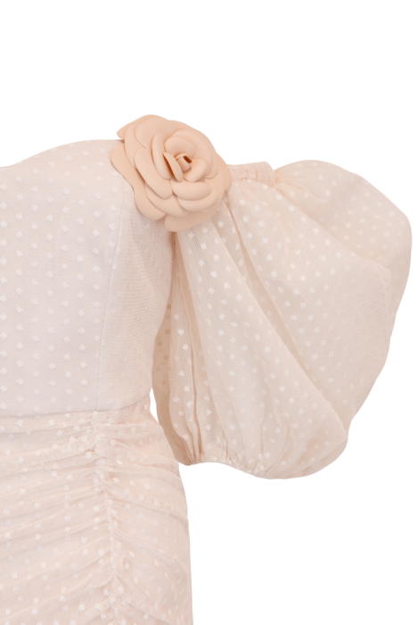 Платье "Бланш" , Молочный - Шампань ,Футляр С Карсетом, Мидди ,Большие Рукава