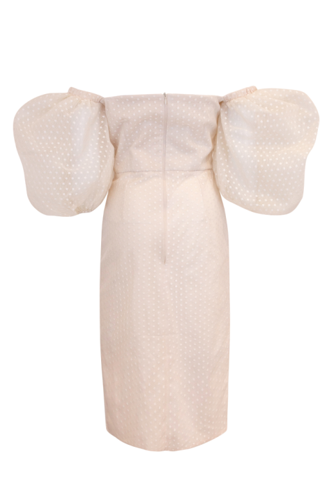 Платье "Бланш" , Молочный - Шампань ,Футляр С Карсетом, Мидди ,Большие Рукава