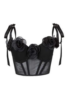 Топ-корсет "Объемные крупные цветы" черный