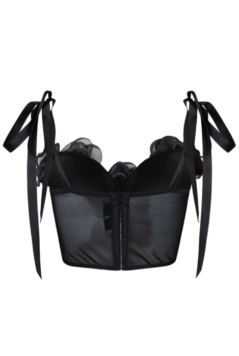 Топ-корсет "Объемные крупные цветы" черный