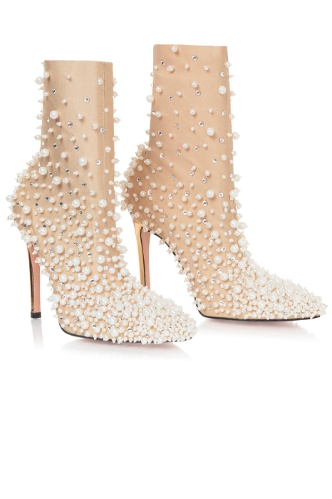 Ботильоны "SS-18" бифлекс нюдовые с жемчугом и стразами