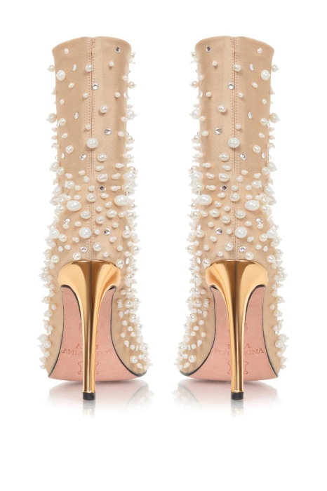 Ботильоны "SS-18" бифлекс нюдовые с жемчугом и стразами