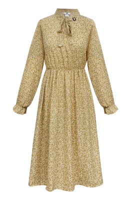 Платье "Маритта" горчичное, принт цветы