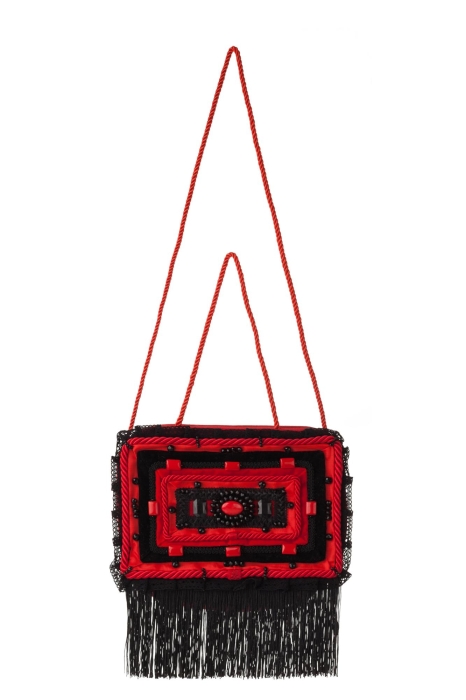 Ридикюль квадратный красный с черным "жемчуг"