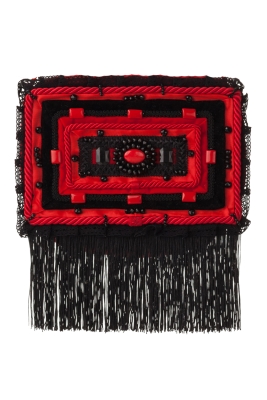 Ридикюль квадратный красный с черным "жемчуг"