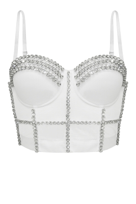 Топ - корсет "Бенита" белый, с серебристыми цепочками и стразами - камнями