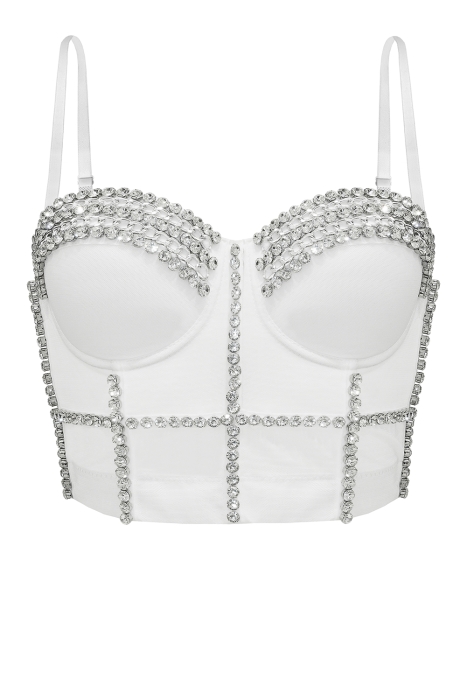 Топ - корсет "Бенита" белый, с серебристыми цепочками и стразами - камнями