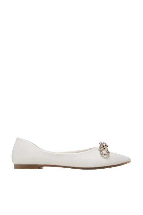 Туфли - балетки "SS 23" белые, брошь "бант" из страз