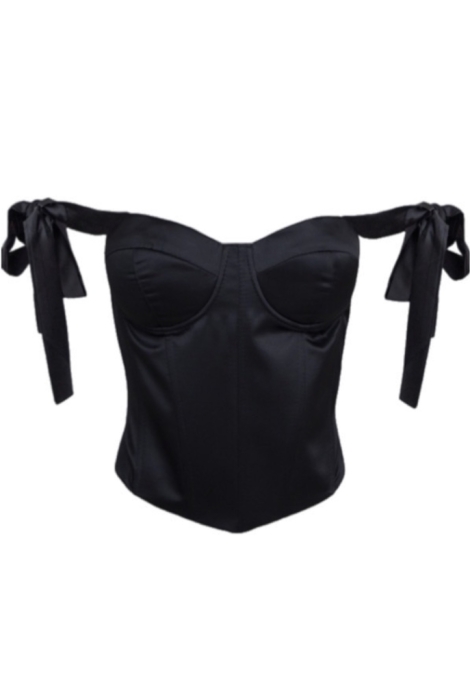 Топ - корсет "Шонни" черный, атлас (шелк), на завязках