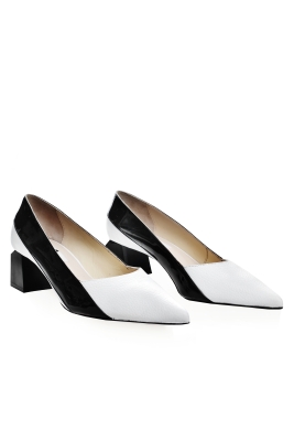 Туфли "SS19" белые, черная вставка лак 