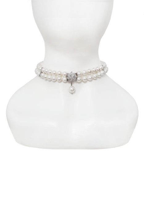 Чокер (колье) двойной из жемчуга "Майорка", подвеска с жемчугом (серебро)