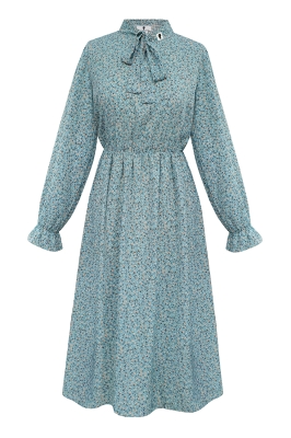 Платье "Маритта" бирюзовое, принт цветы