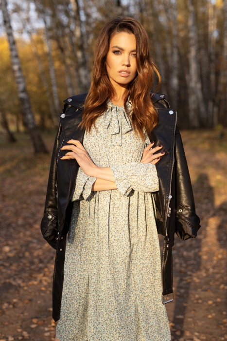 Платье "Маритта" бирюзовое, принт цветы