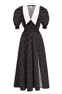 Платье "Эсми" черное, принт мелкие красные цветы