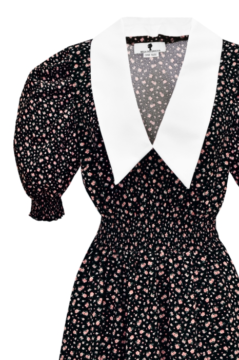 Платье "Эсми" черное, принт мелкие красные цветы