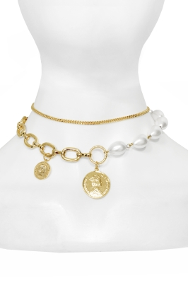 Чокер - колье золотистое, разного плетения (2 нити)