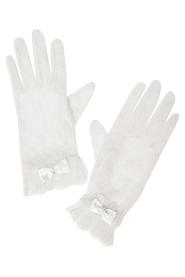 Перчатки "кружево", с бантиком, молочные, ажурные