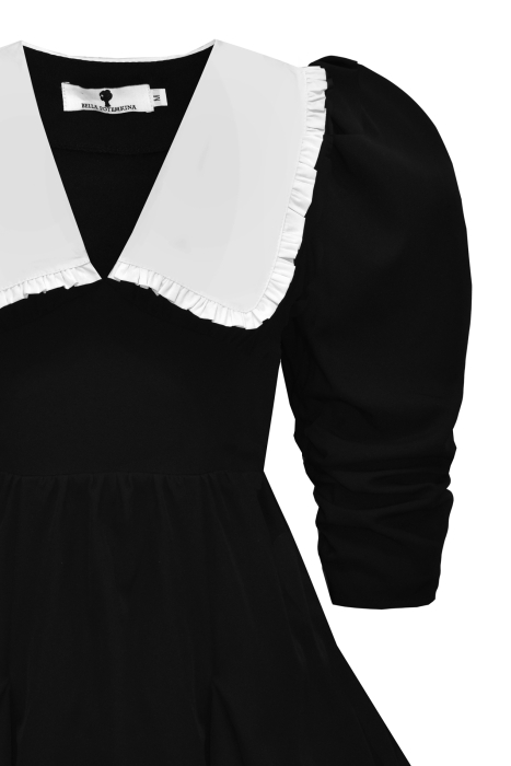 Платье "Лорена" черное, белый воротник и подол, рукава в сборку