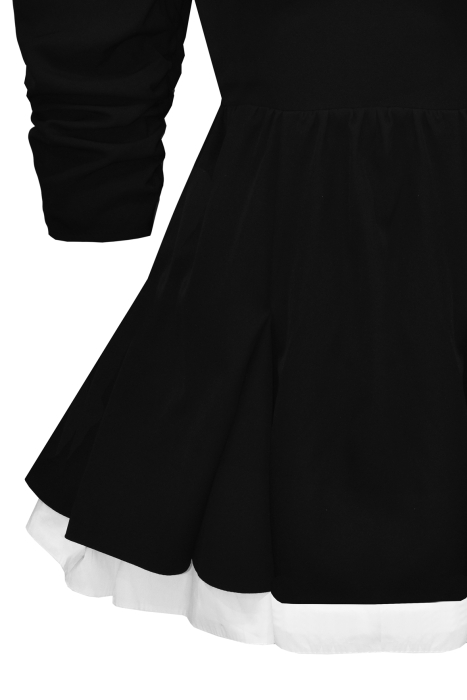 Платье "Лорена" черное, белый воротник и подол, рукава в сборку