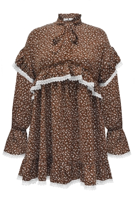 Платье "Виллетт" шоколадное, цветочный принт, с кружевом