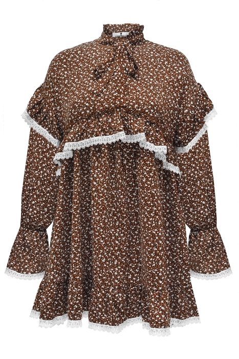 Платье "Виллетт" шоколадное, цветочный принт, с кружевом
