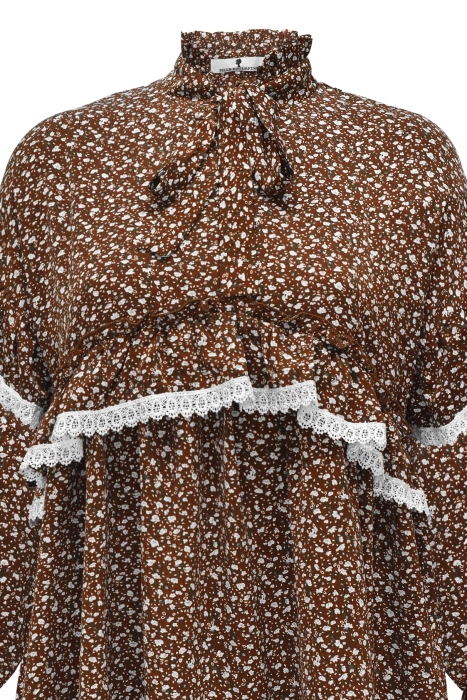 Платье "Виллетт" шоколадное, цветочный принт, с кружевом