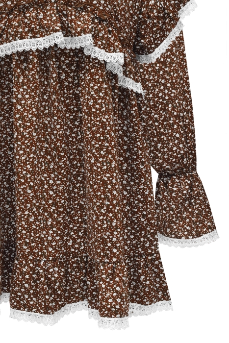 Платье "Виллетт" шоколадное, цветочный принт, с кружевом
