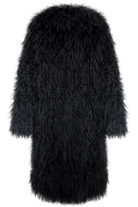 Шуба "Николет" черная, мех лама (натуральный), миди 110 см