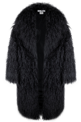 Шуба "Николет" черная, мех лама (натуральный), миди 110 см