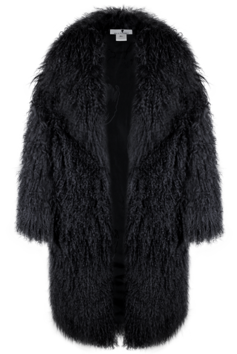 Шуба "Николет" черная, мех лама (натуральный), миди 110 см