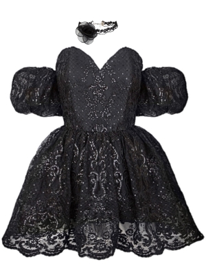 Платье "Версаль" черное, кружево с вышивкой и пайетками, мини