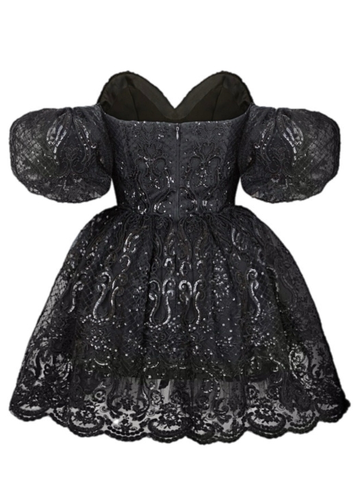 Платье "Версаль" черное, кружево с вышивкой и пайетками, мини