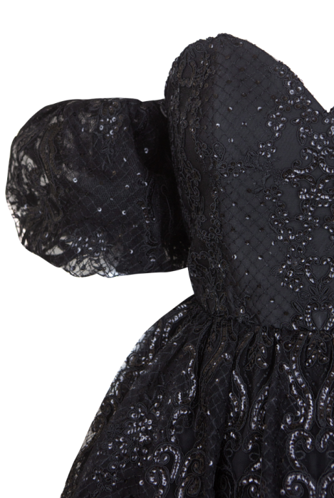 Платье "Версаль" черное, кружево с вышивкой и пайетками, мини