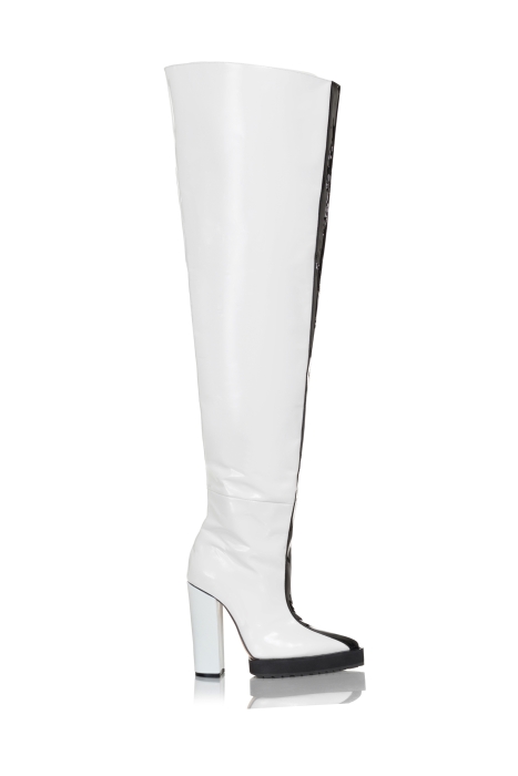 Ботфорты лак белый,черный лампас