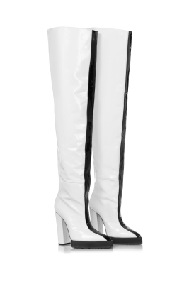 Ботфорты лак белый,черный лампас