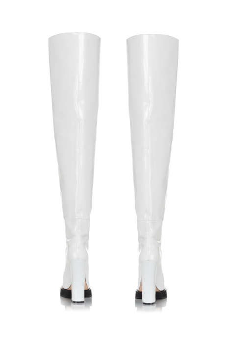 Ботфорты лак белый,черный лампас