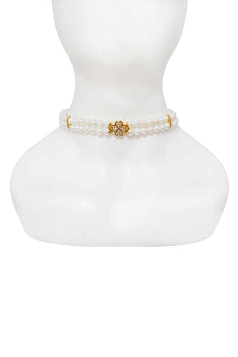 Чокер (колье) двойной из жемчуга "Майорка", вставка клевер со стразами