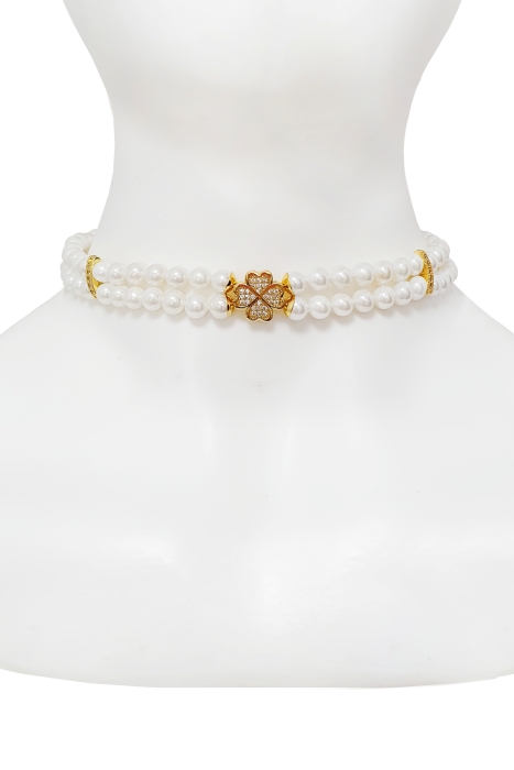 Чокер (колье) двойной из жемчуга "Майорка", вставка клевер со стразами